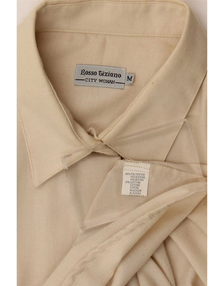 Camisa feminina vintage UK 14 poliéster branco médio