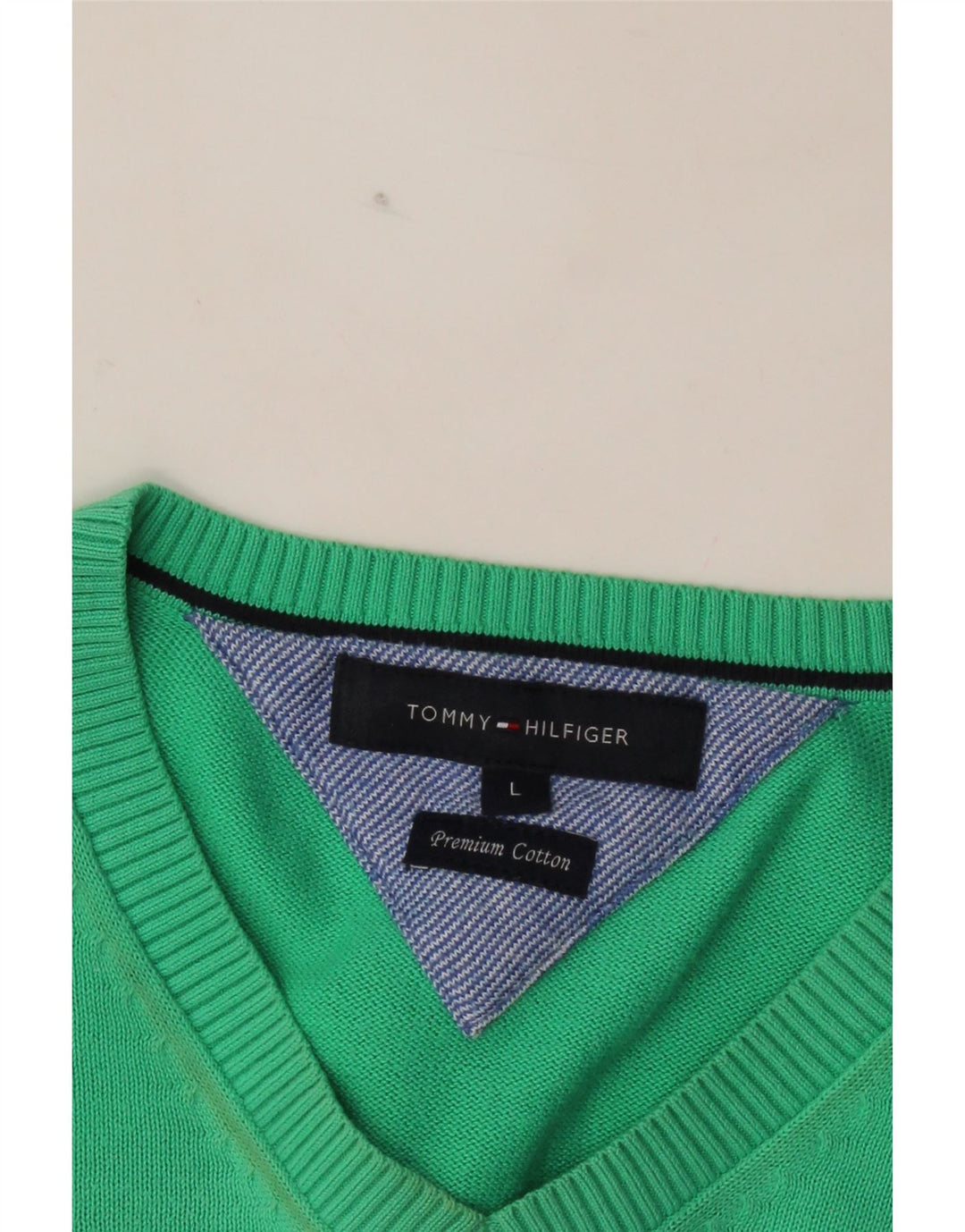 TOMMY HILFIGER Mens V-Neck Jumper Sweater Large Green Cotton Vintage Tommy Hilfiger and Second-Hand Tommy Hilfiger from Messina Hembry 