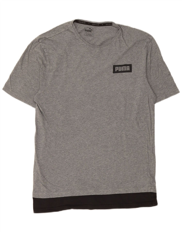 Camiseta masculina Puma Graphic Top cinza médio algodão colorblock