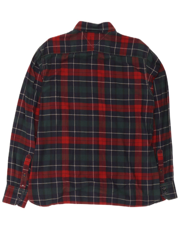 Camisa masculina de flanela Tommy Hilfiger grande algodão xadrez vermelho