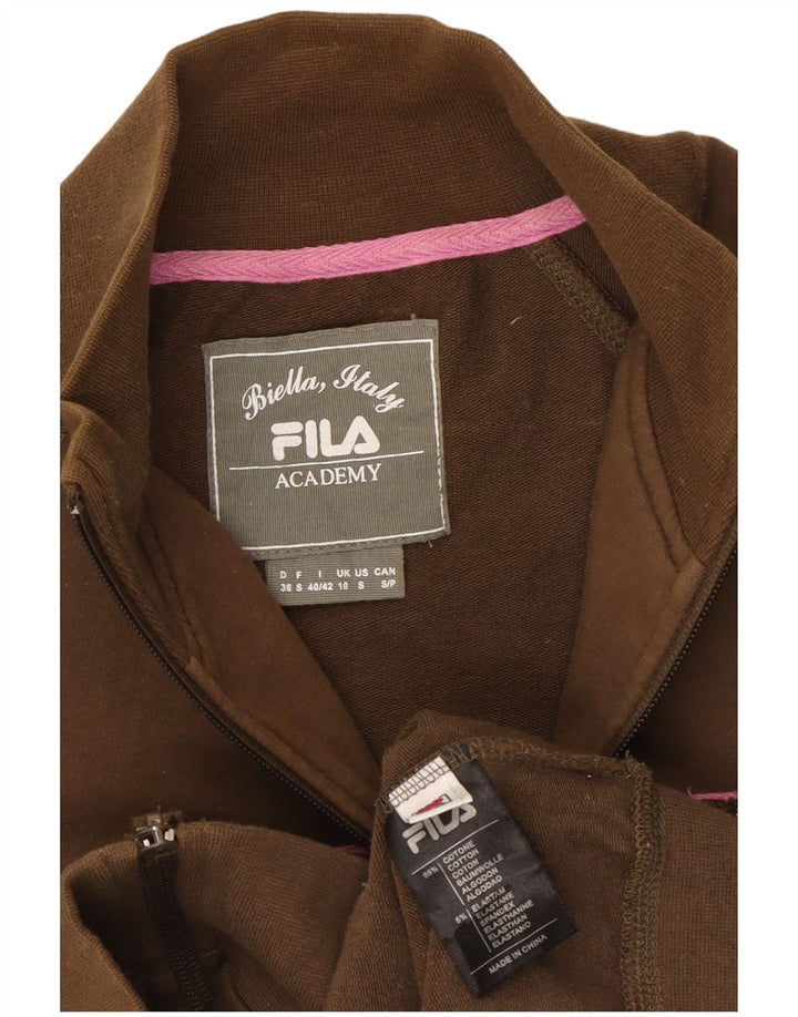 Fila Womens Graphic Tracksuit Top Jacket Reino Unido 10 Pequeno Algodão Cáqui