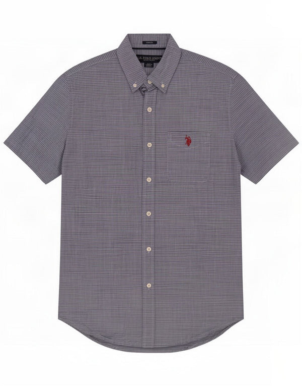 EUA Polo Ass. Camisa masculina de manga curta de algodão listrado azul médio