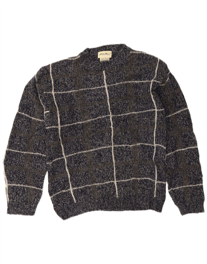 Suéter masculino Eddie Bauer com gola redonda, lã xadrez média azul marinho