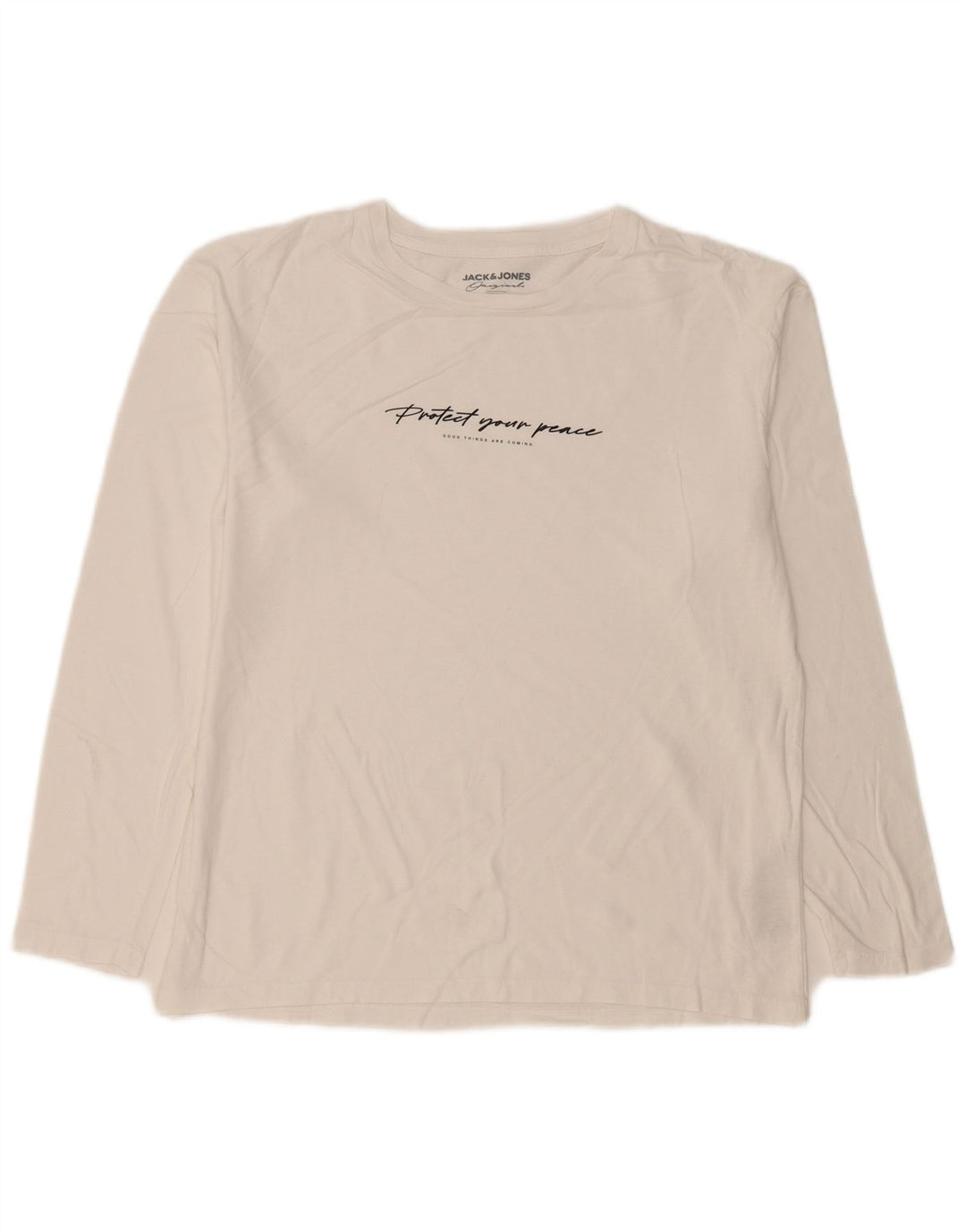 Jack & Jones Camiseta masculina gráfica de manga comprida de algodão branco médio