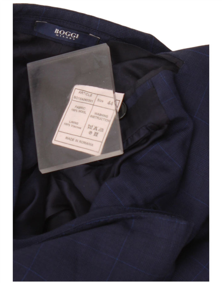 Jaqueta blazer masculina BOGGI Milano com 2 botões IT 44 XS azul marinho xadrez lã