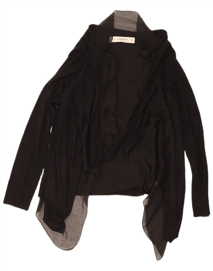 Suéter cardigã feminino assimétrico aberto ZARA Reino Unido 12 acrílico preto médio