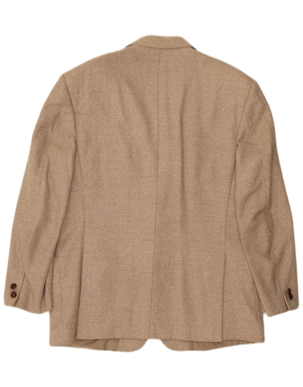 Jaqueta blazer masculina de 2 botões Daniel Hechter IT 52 XL lã espinha de peixe bege