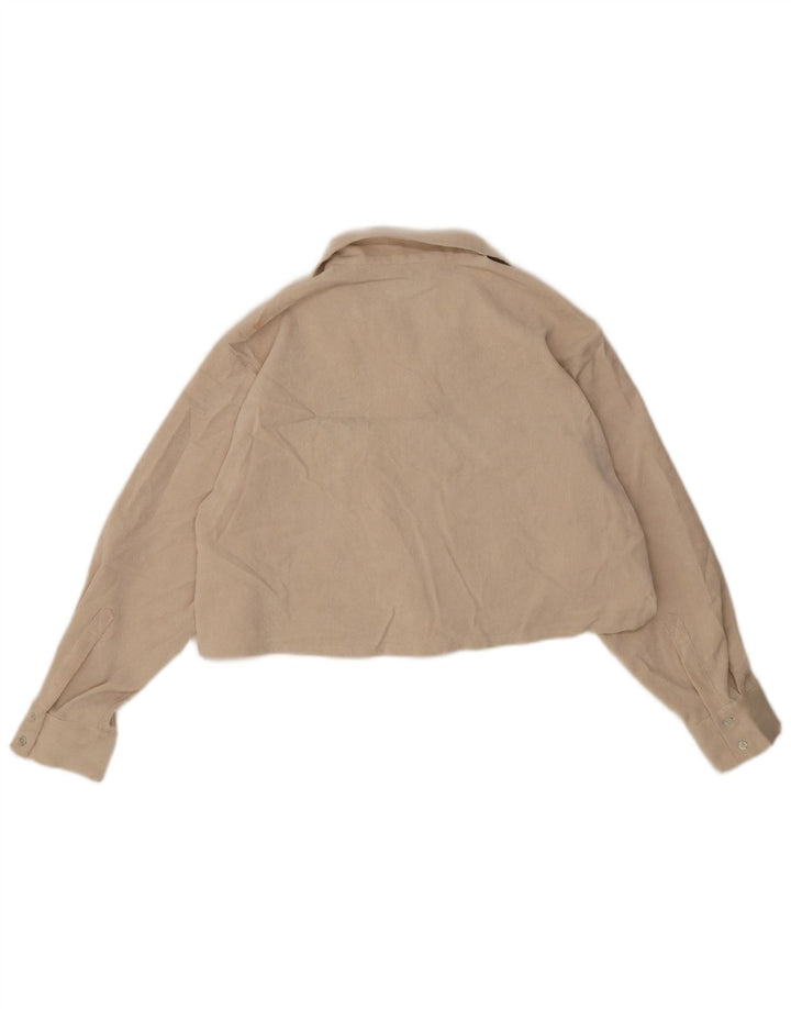 Zara Camisa Crop Feminina UK 14 Grande Poliéster Bege
