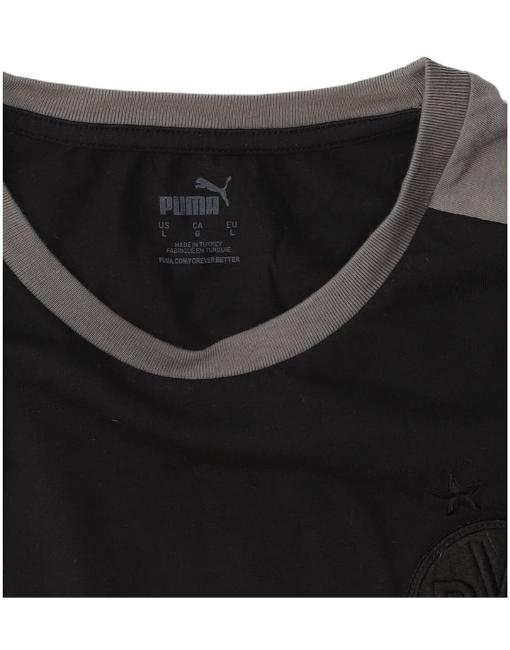 Puma Mens BVB Dortmund Camiseta Top Grande Preto Colorblock Algodão