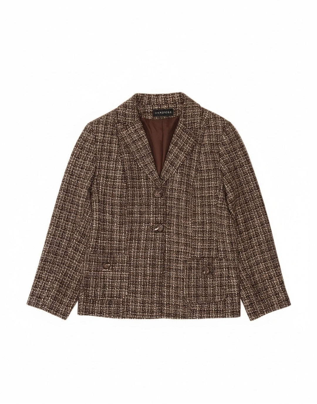 Jaqueta blazer feminina com 2 botões para guarda-roupa Reino Unido 18 XL marrom xadrez acrílico