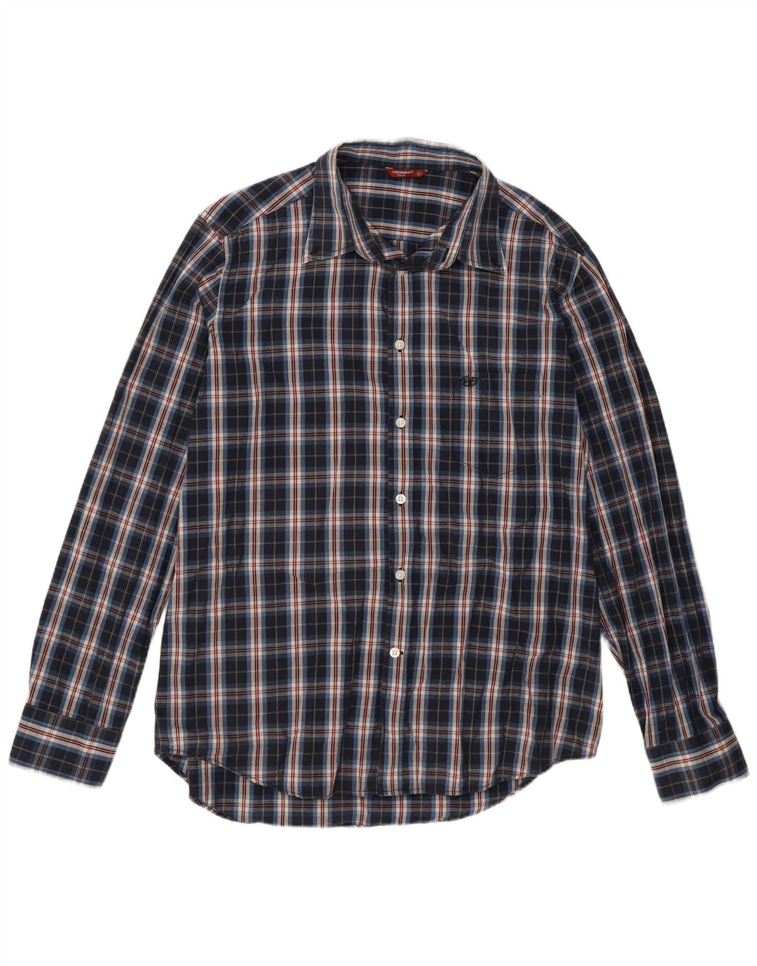 Camisa masculina Carrera grande algodão xadrez azul marinho
