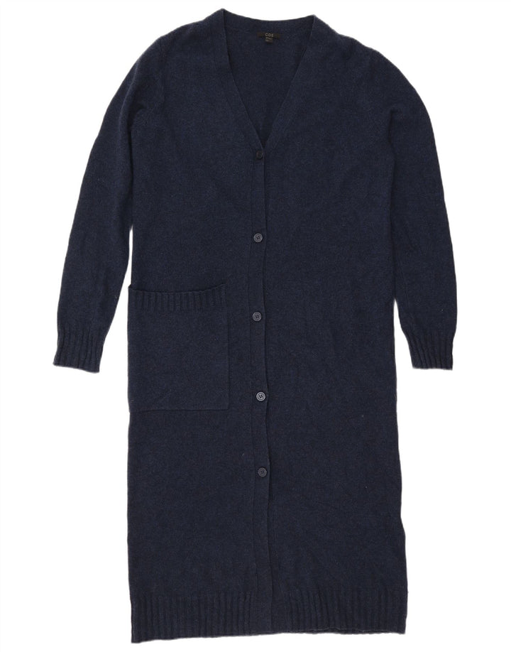 Suéter cardigã feminino Cos Longline oversized Reino Unido 10 pequeno lã azul marinho