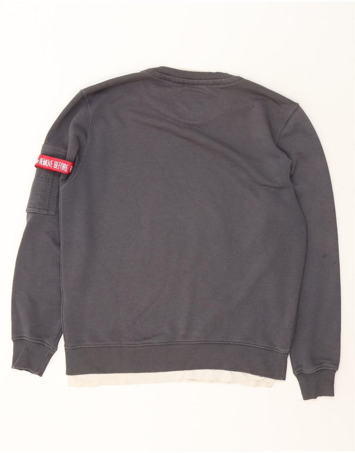 Alpha Industries Suéter gráfico masculino de algodão cinza pequeno