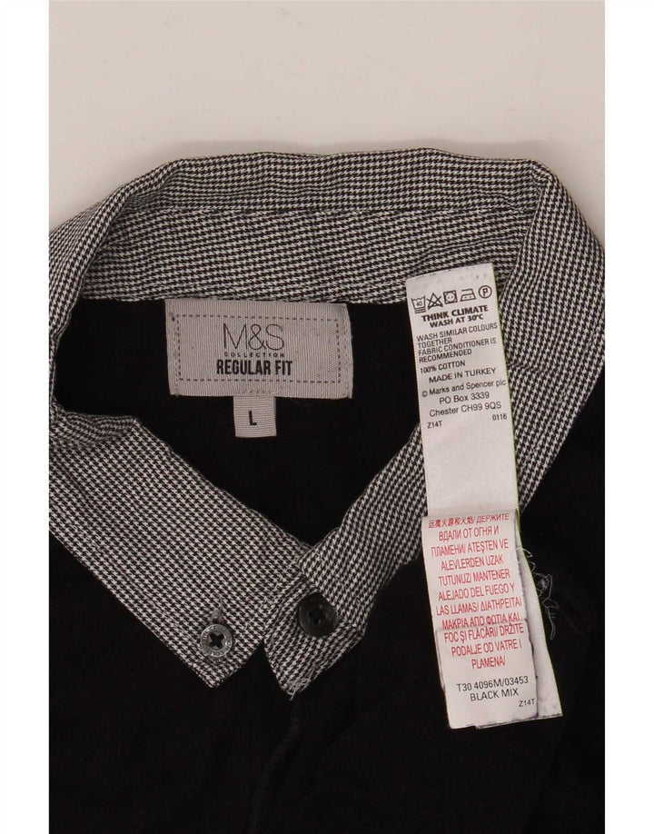 Suéter masculino Marks & Spencer regular fit com gola polo grande preto
