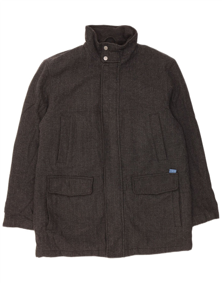 Casaco corta-vento masculino John Lewis Reino Unido 42 XL lã espinha de peixe cinza