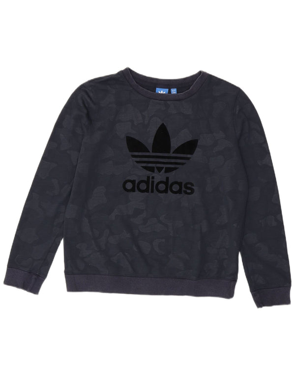 Adidas feminino gráfico moletom jumper UK 12 médio azul marinho camuflagem