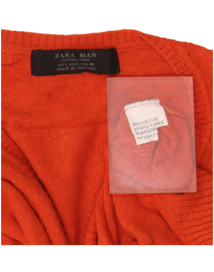 Suéter masculino Zara com decote em V grande viscose laranja