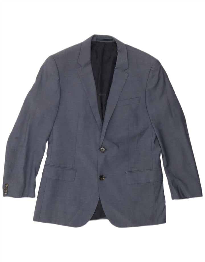Jaqueta blazer masculina Hugo Boss com 2 botões UE 50 grande lã virgem azul