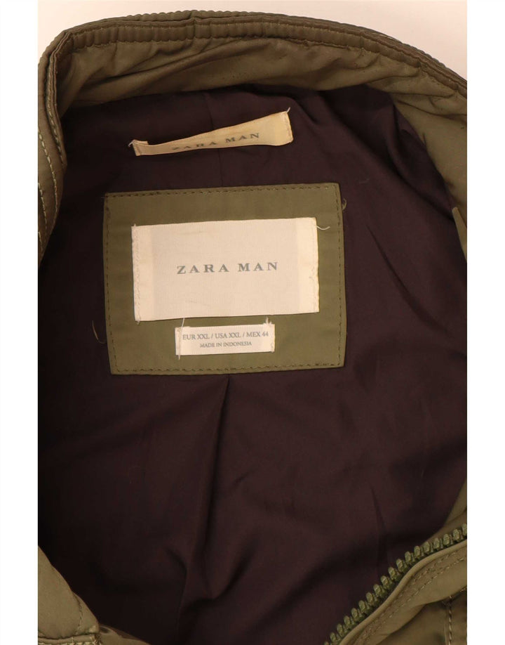 Jaqueta acolchoada masculina Zara UK 44 2XL poliéster cáqui