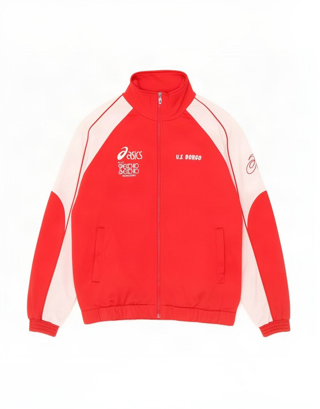 Asics Mens Graphic Tracksuit Top Jaqueta Médio Vermelho Colourblock Poliéster