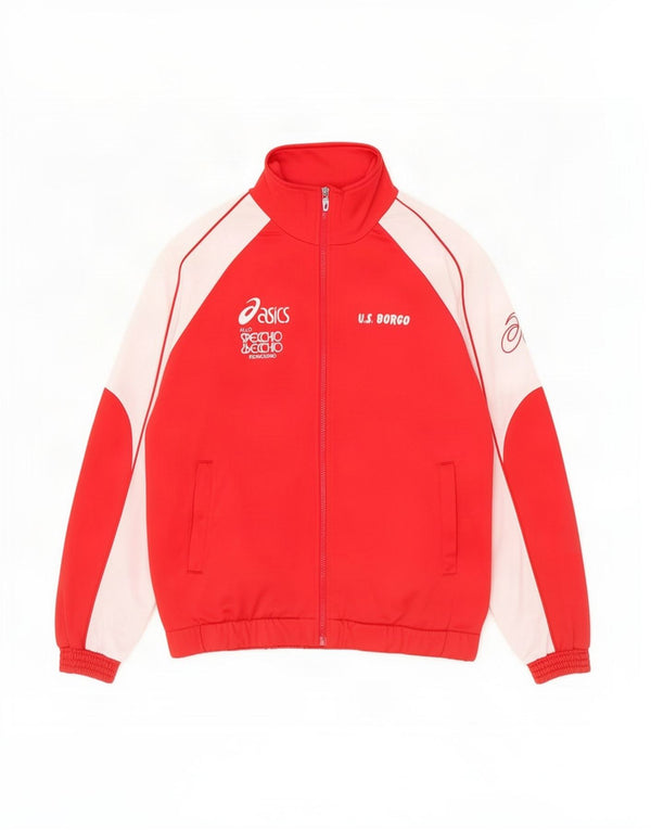 Asics Mens Graphic Tracksuit Top Jaqueta Médio Vermelho Colourblock Poliéster