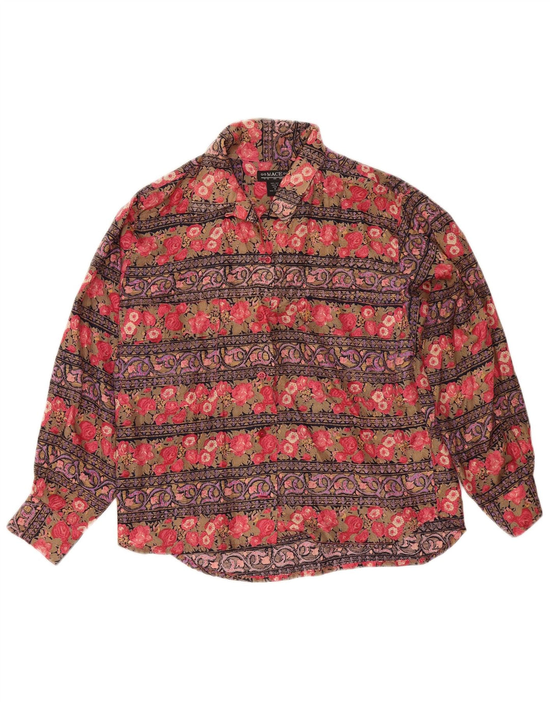 Blusa feminina vintage UK 14 seda floral multicolorida média