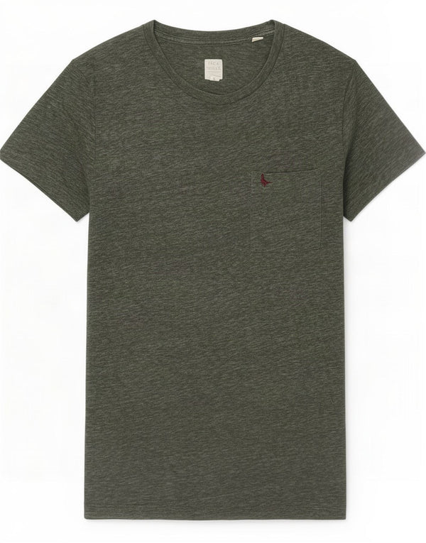 Jack Wills Camiseta masculina top médio cáqui algodão manchado