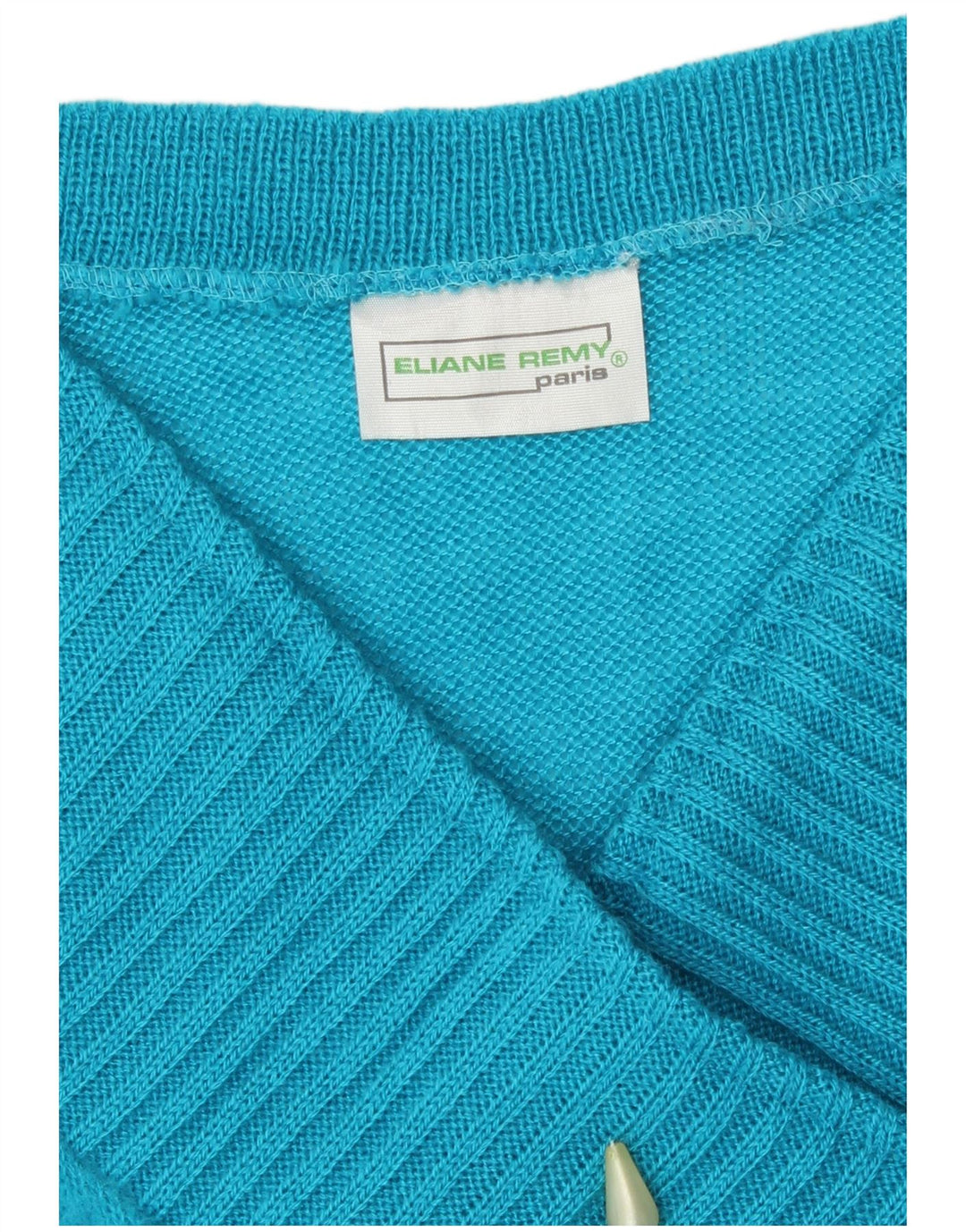 Suéter feminino vintage com decote em V Reino Unido 12 acrílico azul médio