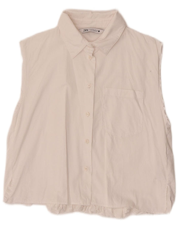 Blusa feminina sem mangas Zara Reino Unido 10 algodão branco pequeno