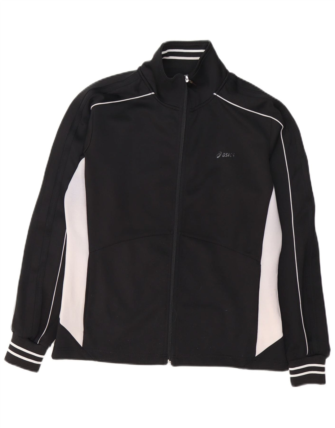 Asics Womens Tracksuit Top Jacket UK 14 Médio Preto Colourblock Poliéster