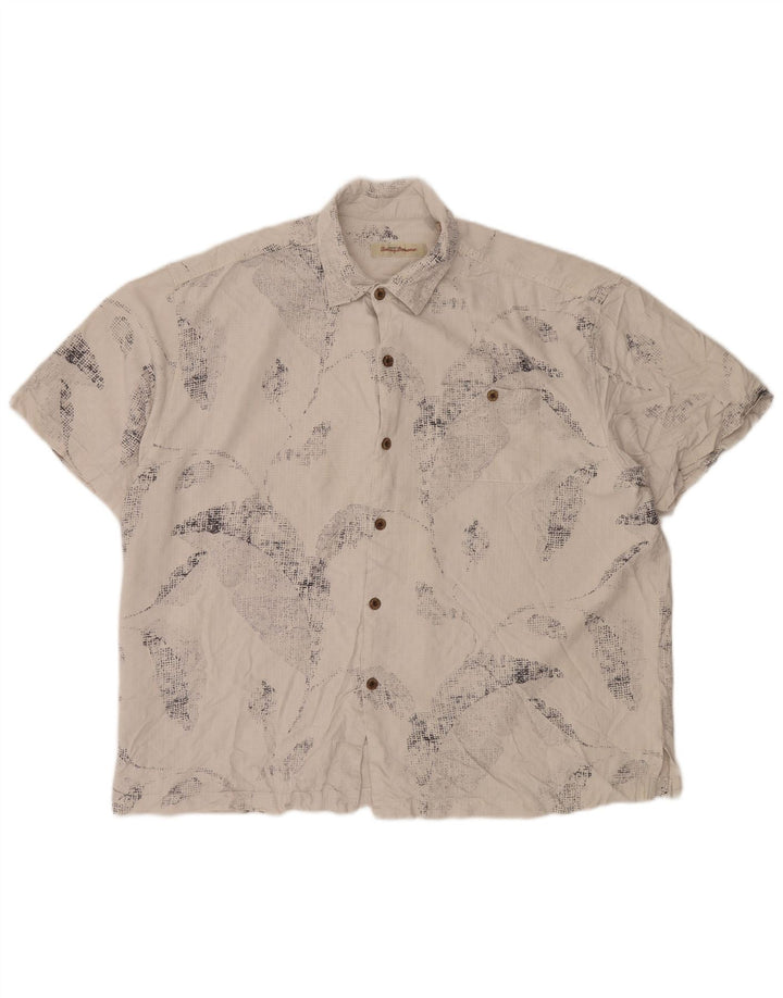 TOMMY BAHAMA Camisa masculina de manga curta 2XL seda floral branca