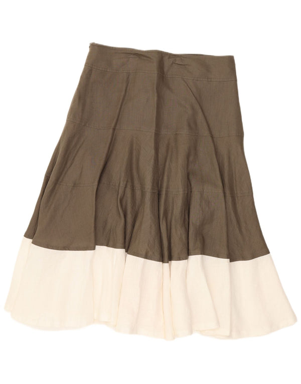 Saia larga feminina Fenn Wright Manson UK 10 pequena W28 marrom colorblock