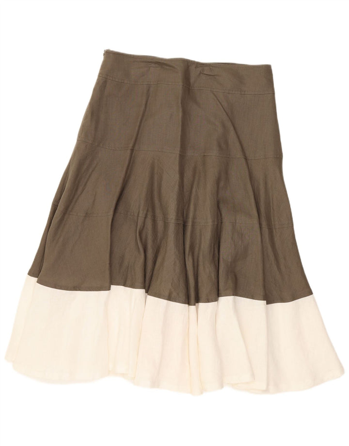 Saia larga feminina Fenn Wright Manson UK 10 pequena W28 marrom colorblock