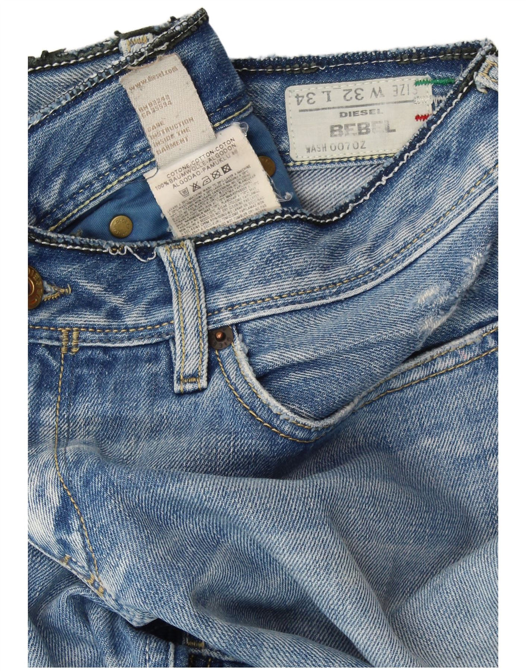 DIESEL Masculino BEBEL Jeans retos W32 L34 Azul Algodão