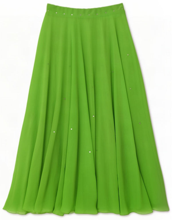 Saia maxi larga feminina vintage pequena W26 verde manchada