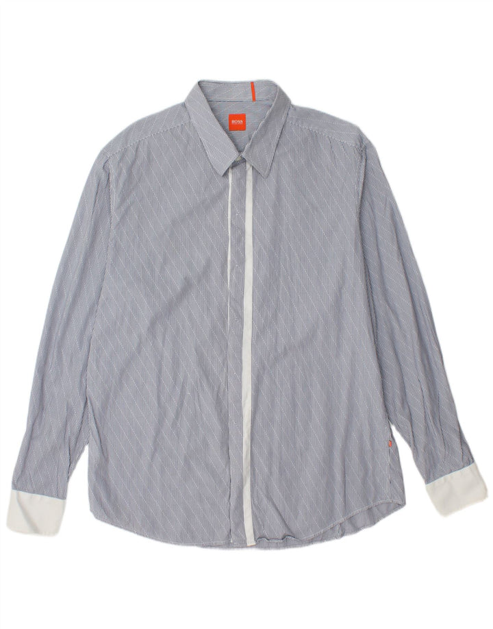 HUGO BOSS Mens Shirt XL Blue Pinstripe