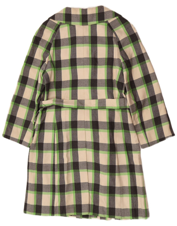 Sobretudo feminino vintage UK 12 médio xadrez multicolorido lã nova