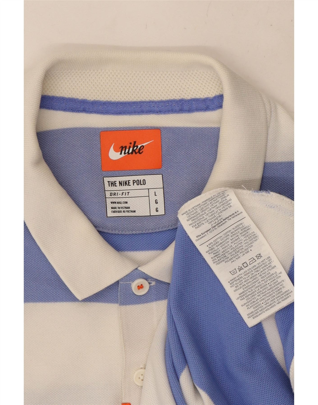 Camisa polo masculina NIKE Dri Fit Rugby grande listrada branca de algodão