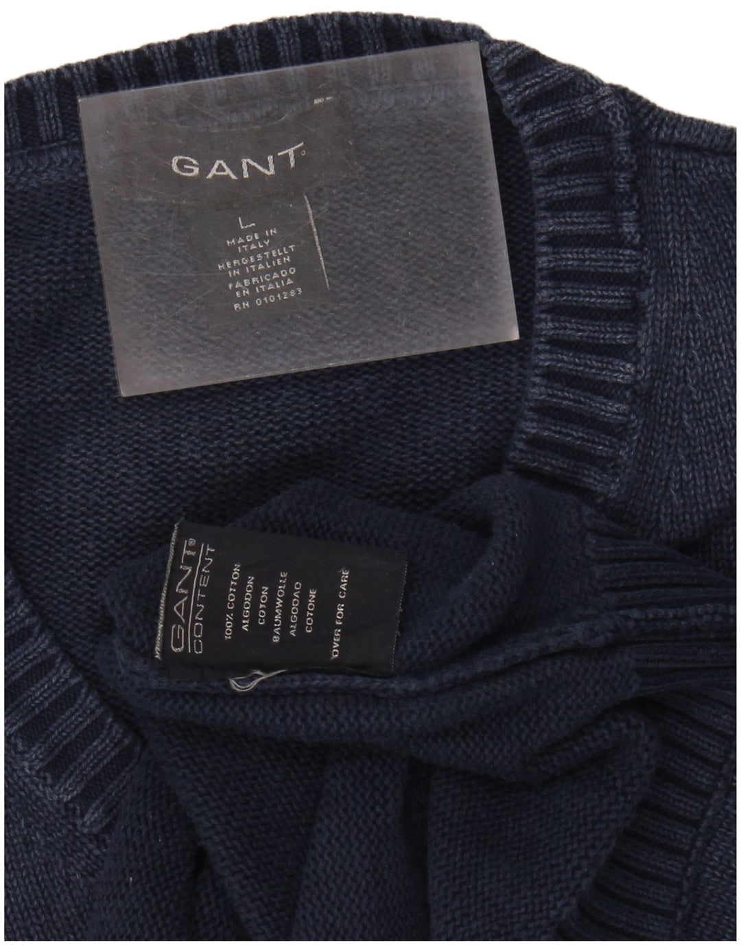 Suéter masculino GANT com decote em V grande algodão azul marinho