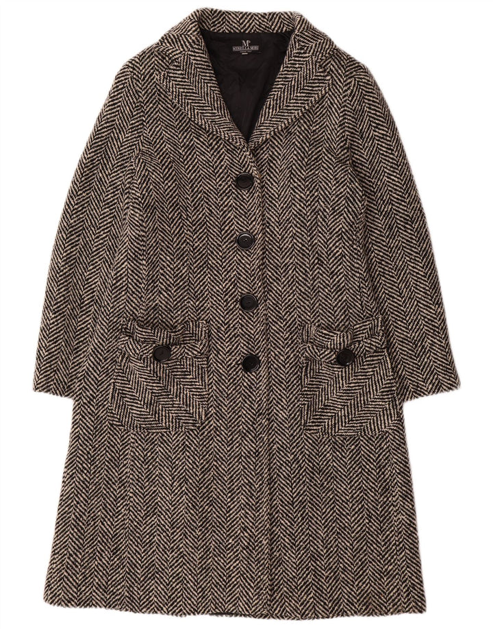 Sobretudo feminino oversized MIRELLA MORI Reino Unido 18 XL lã espinha de peixe preta