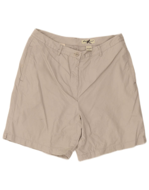 Shorts Chino feminino Eddie Bauer de cintura alta EUA 12 grande W32 algodão bege