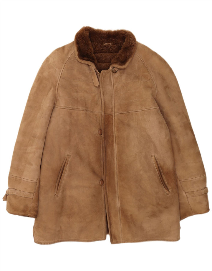 Jaqueta masculina vintage shearling IT 48 couro marrom médio