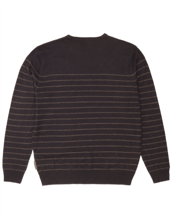 Suéter masculino com gola redonda French Connection grande acrílico listrado preto
