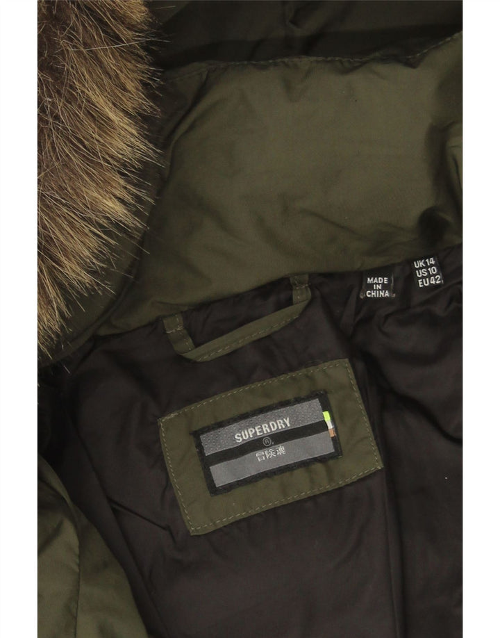 Casaco acolchoado com capuz feminino Superdry UK 14 grande poliéster cáqui