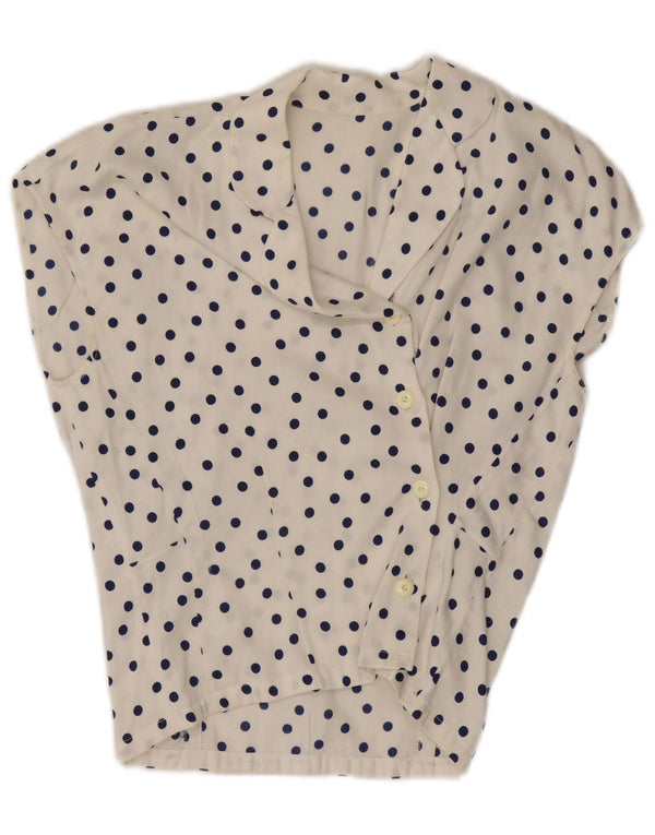 Blusa feminina vintage sem mangas UK 10 bolinhas brancas pequenas