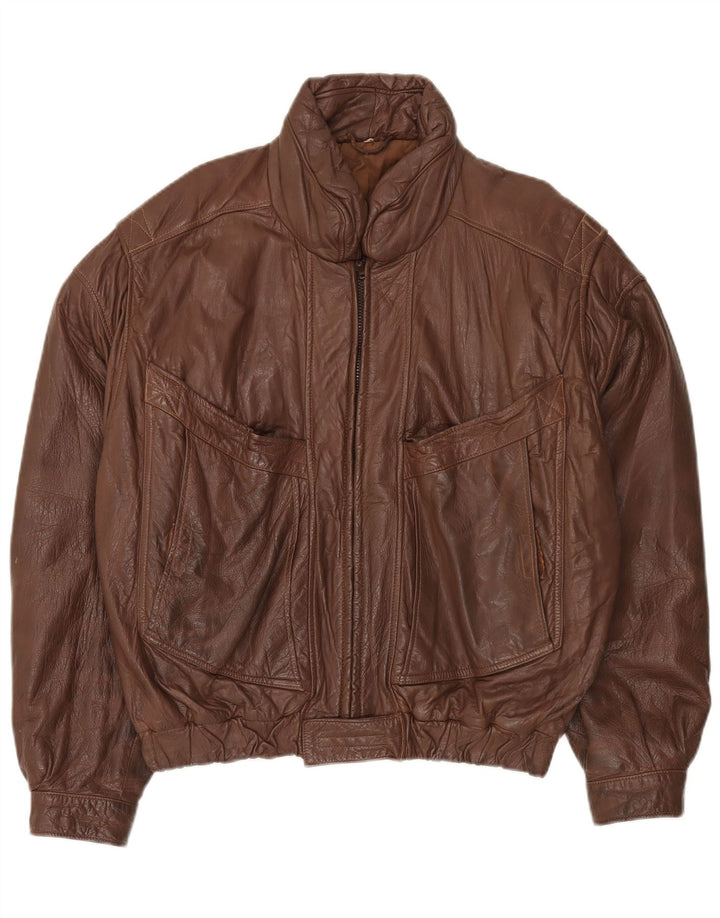 Jaqueta de couro masculina vintage UK 44 2XL couro marrom