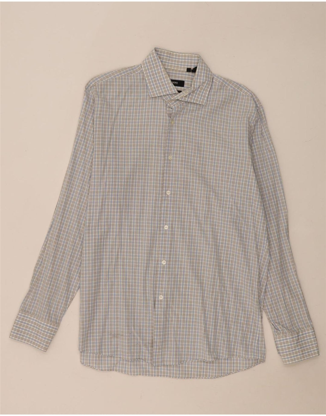 Camisa masculina de ajuste regular Hugo Boss tamanho 16 1/2 grande algodão guingão azul