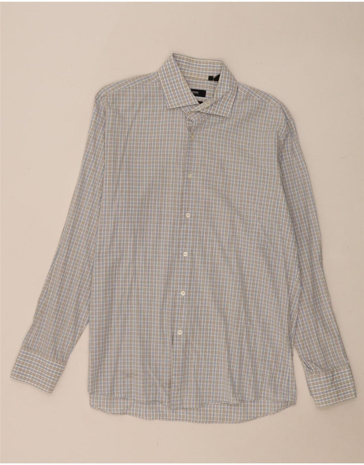 Camisa masculina de ajuste regular Hugo Boss tamanho 16 1/2 grande algodão guingão azul