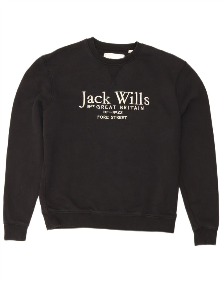 Jack Wills moletom gráfico masculino jumper pequeno algodão preto