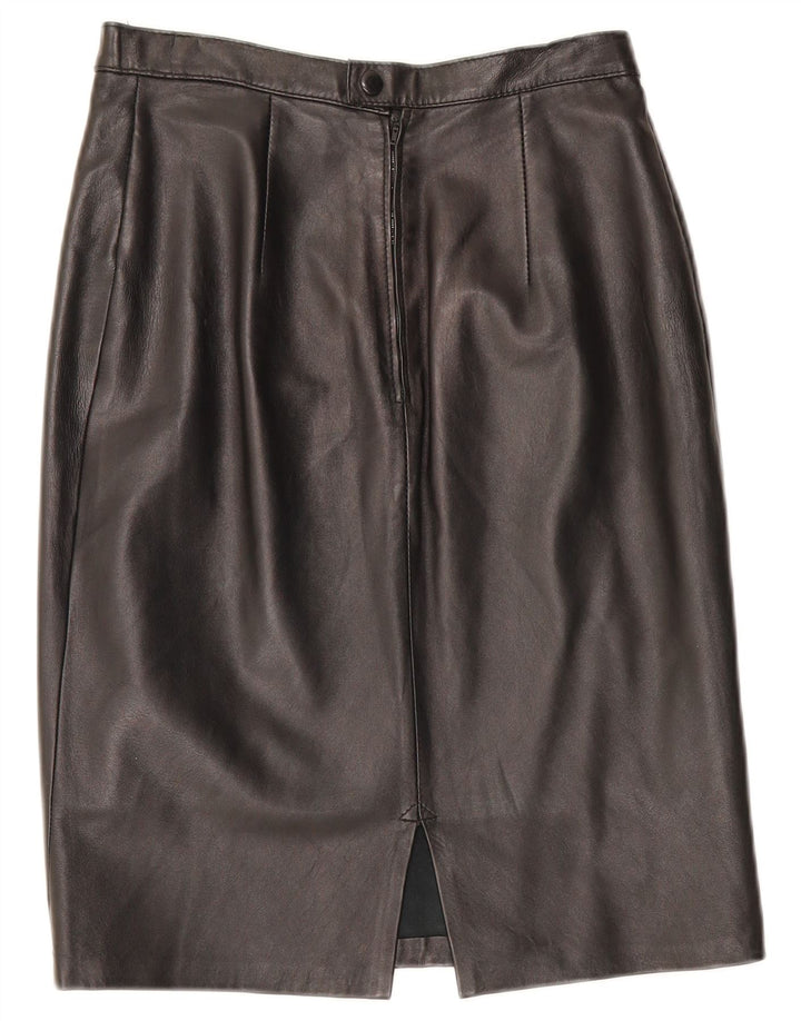 Saia de couro feminina vintage W28 média preta